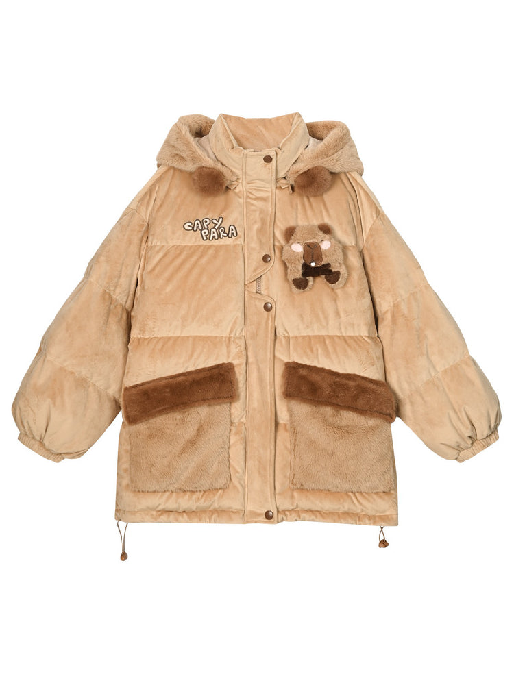 Capybara Snowday Hug Puffer Jacket-Outerwear-ntbhshop