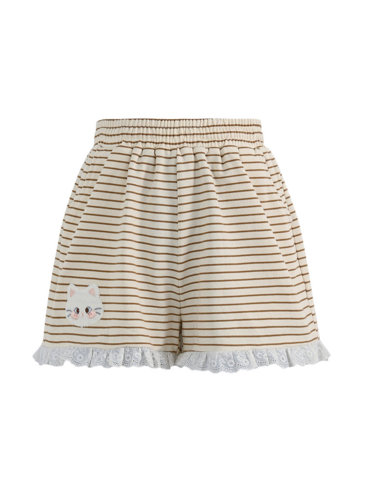 Kitty Stripe Lounge Shorts-Bottoms-ntbhshop