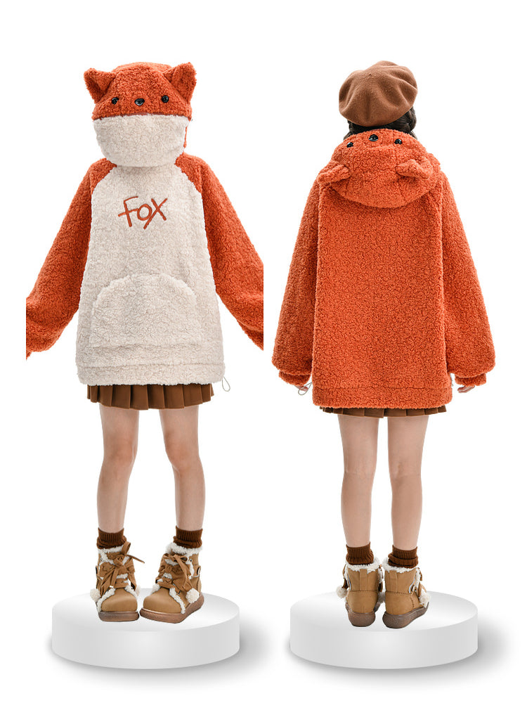 Red Fox Cute Cozy Fleece Hoodie-ntbhshop