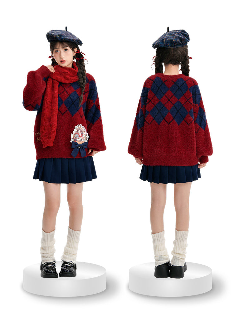 Christmas Snow White Soft Mohair Diamond Sweater-ntbhshop