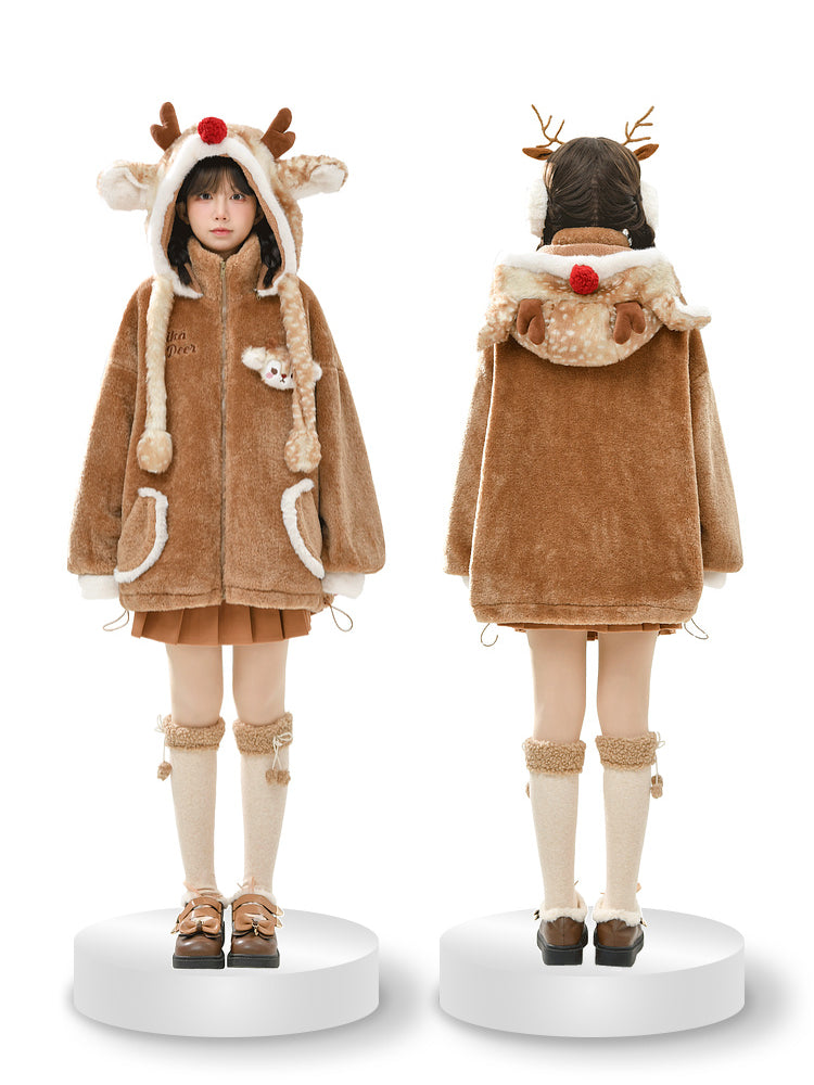 Christmas Sika Deer Hooded Fleece Jacket-ntbhshop