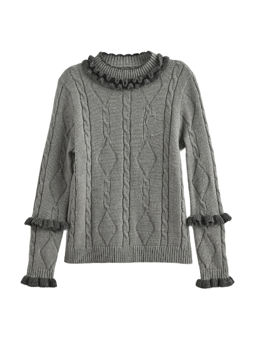 Ink Ruffle Cable Knit Sweater-ntbhshop