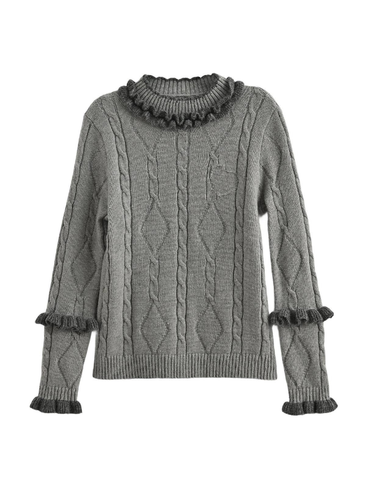 Ink Ruffle Cable Knit Sweater-ntbhshop