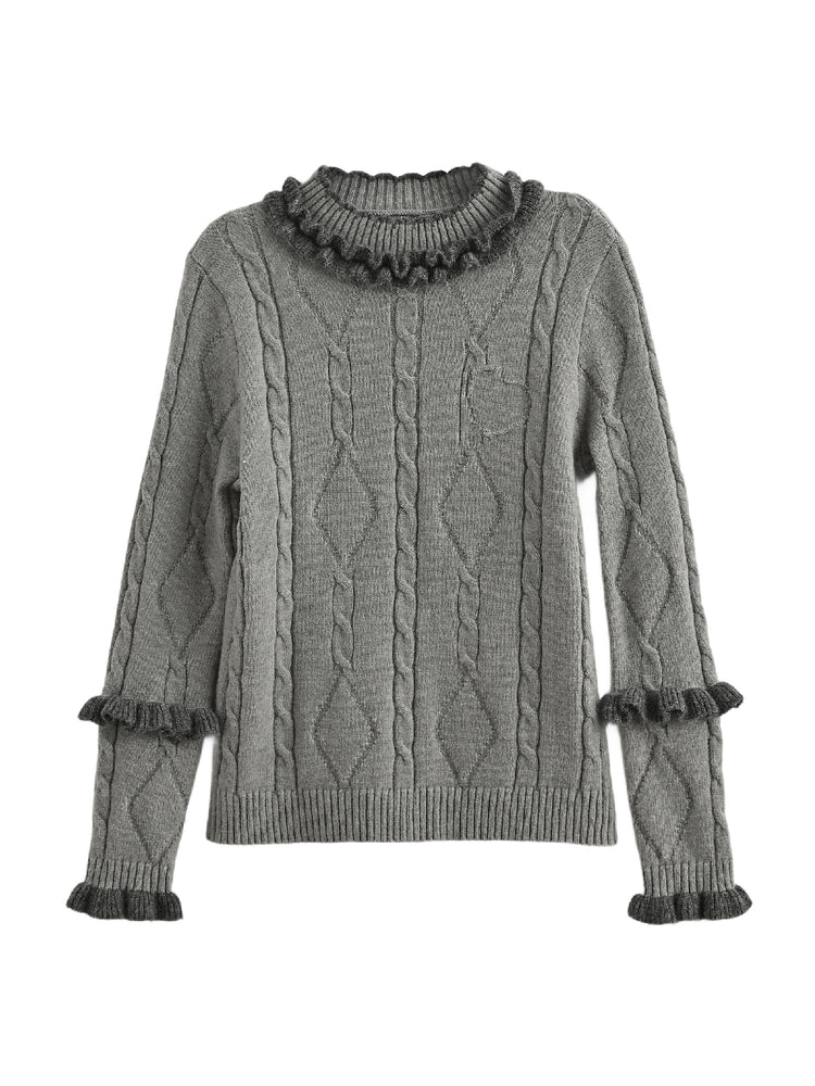 Ink Ruffle Cable Knit Sweater-ntbhshop