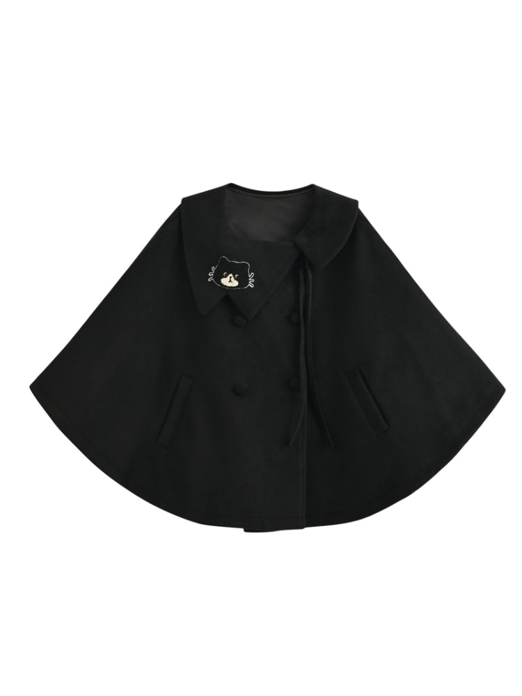 Black Kitten Woolen Cape-ntbhshop