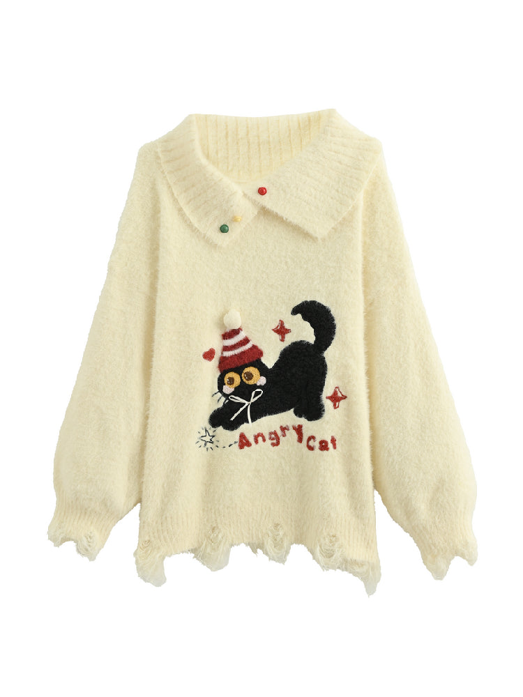 Angry Cat Whimsy Christmas Knit Sweaters-ntbhshop