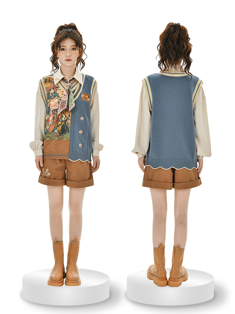 Forest Prince Artistic Knit Vest, Shirt, Shorts & Scarf-ntbhshop