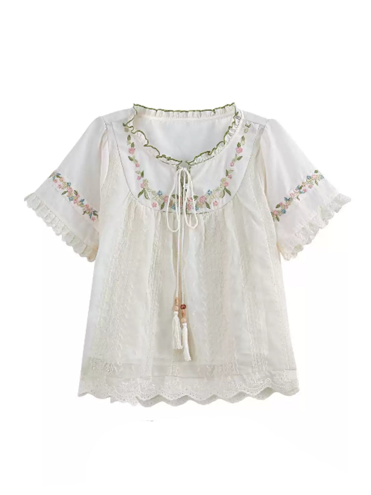 Pastoral Breeze Lace Blouse & Skirt-Sets-ntbhshop