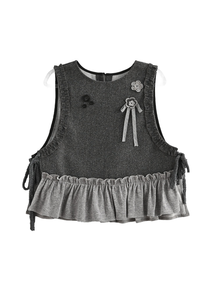 Ink Petal Ruffle Wool Vest-ntbhshop