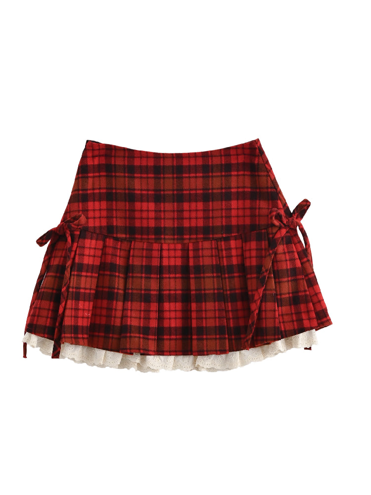 Cranberry Ribbon Christmas Short Skirt-ntbhshop