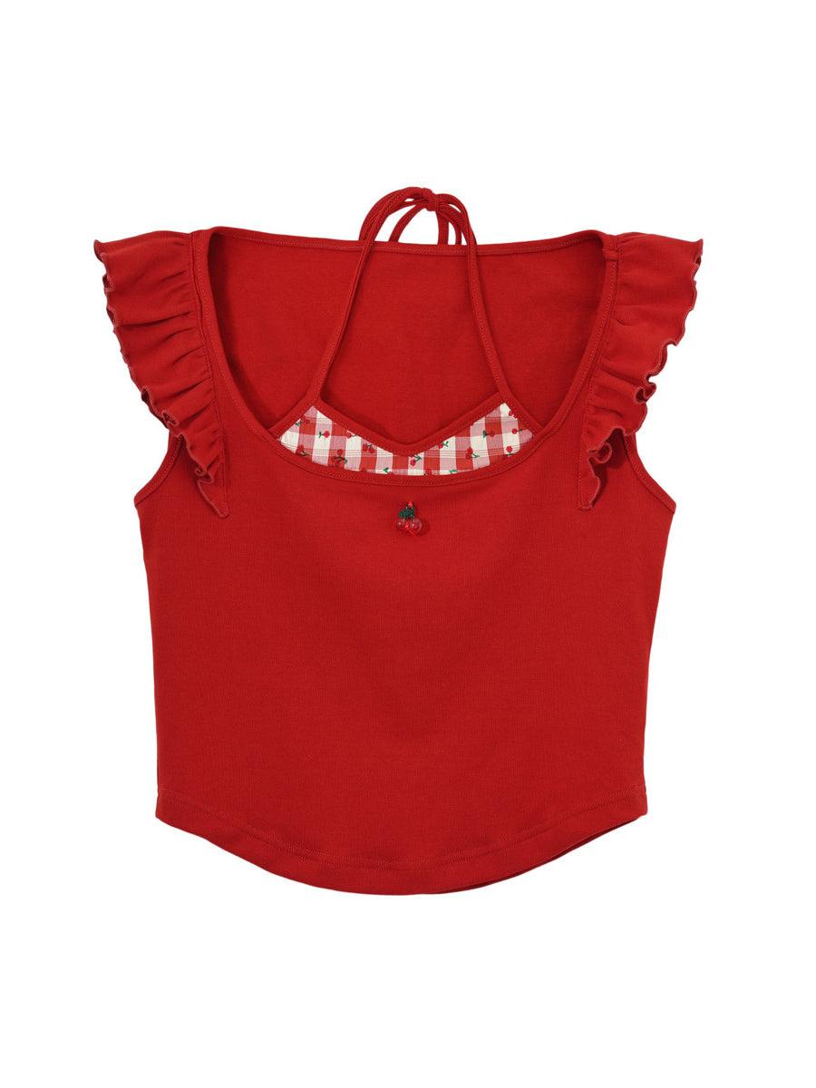 Cherry Picnic Ruffle Top-Tops-ntbhshop
