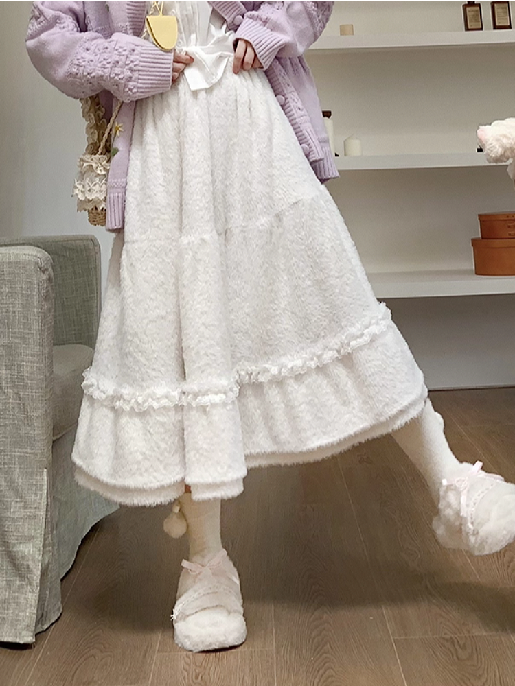 Snowflake Furry Midi Skirts-ntbhshop