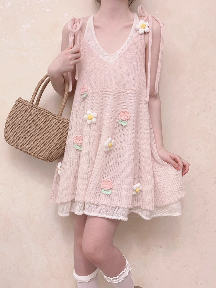 Dreamy Bloom Knit Slip Dress Set-ntbhshop