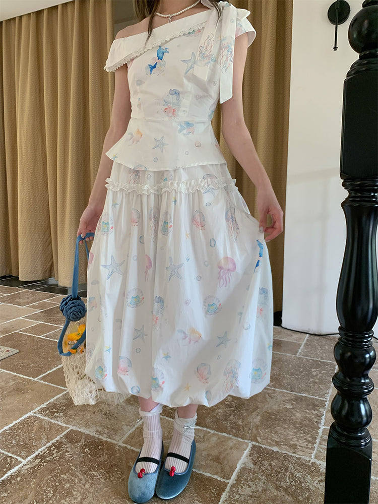 Dream Sea Pearl Peplum Top & Bubble Skirt Set-ntbhshop