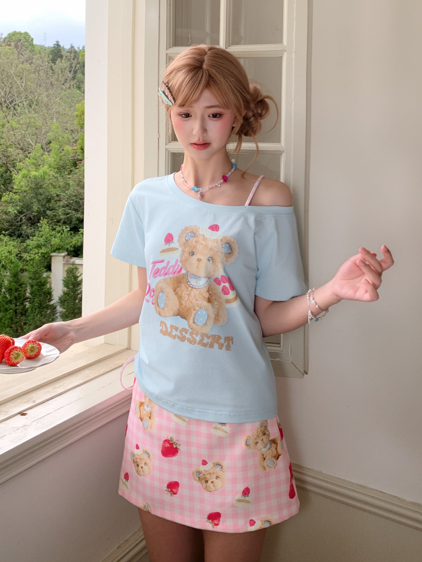 Berry Teddy Off Shoulder Tee-Tops-ntbhshop