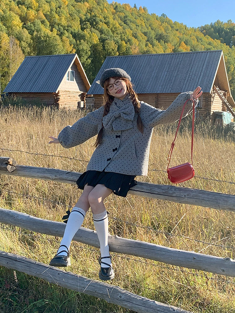 Gray Dots Cottage Scarf Jacket-Outerwear-ntbhshop