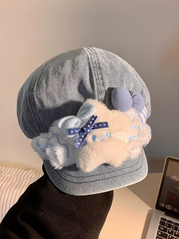 Star Bow Cute Denim Beret-ntbhshop