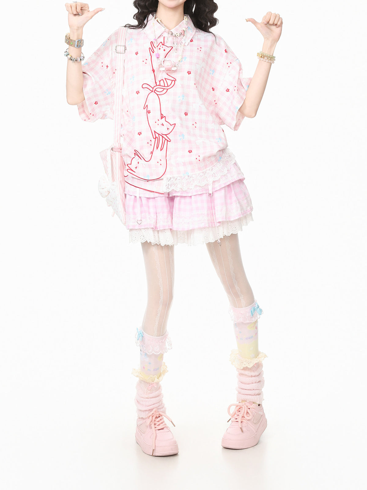 Kitty Twirly Plaid Shirts-Tops-ntbhshop
