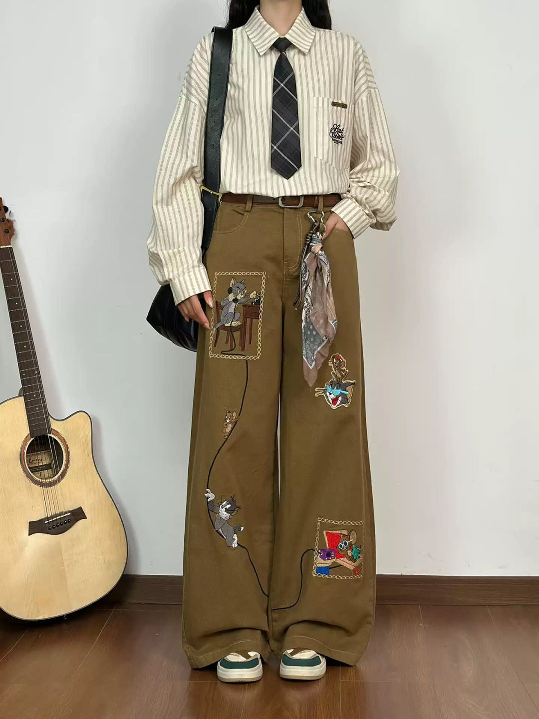 Library Cat Story Wide Leg Pants-Bottoms-ntbhshop