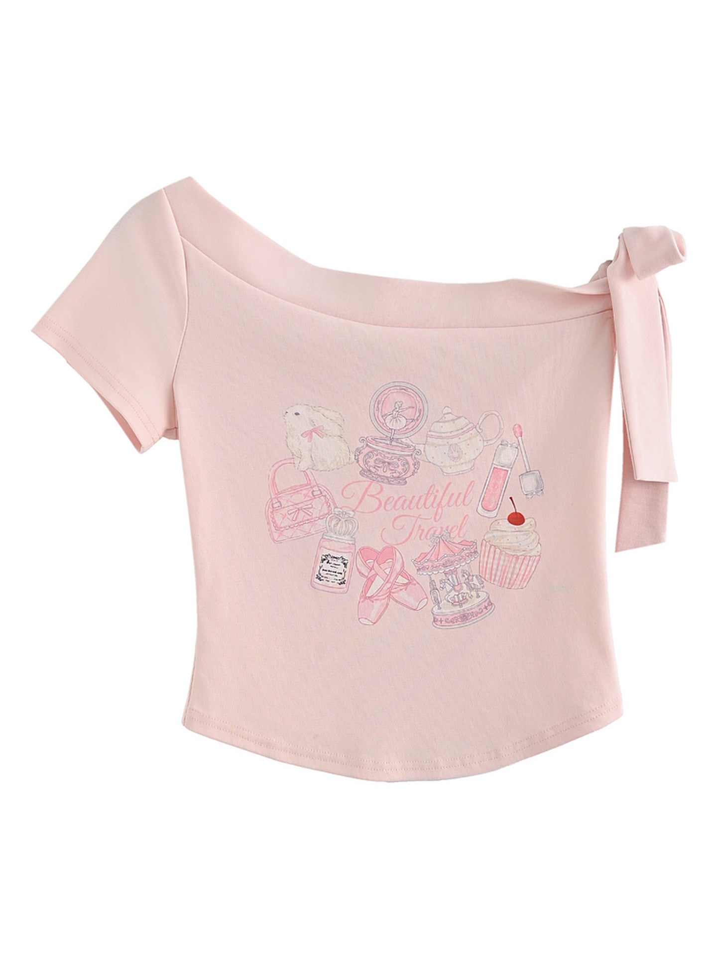 Macaron Travel Off-Shoulder Tee-Tops-ntbhshop
