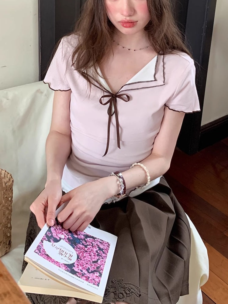 Library Date Contrast Trim Tees-ntbhshop