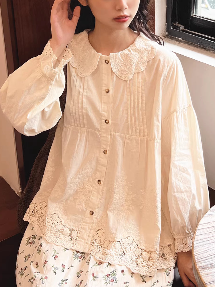 Dreamwood Lace Collar Blouse-ntbhshop