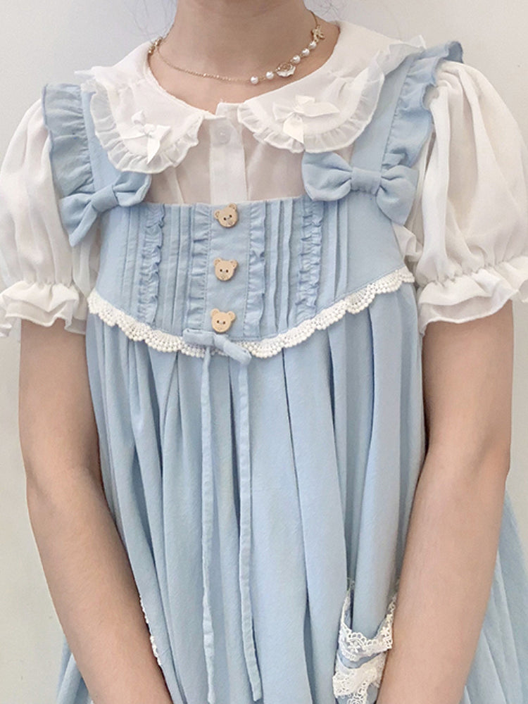 Misty Petal Sheer Bow Doll Collar Blouses-ntbhshop