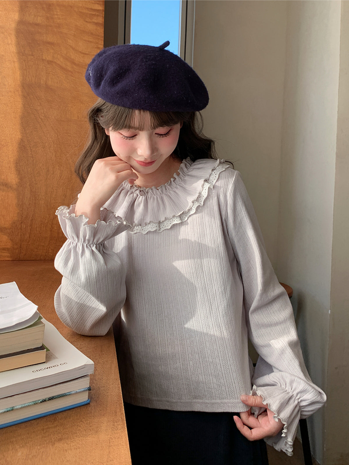 Moonlace Double Frill Cotton Blouse-ntbhshop