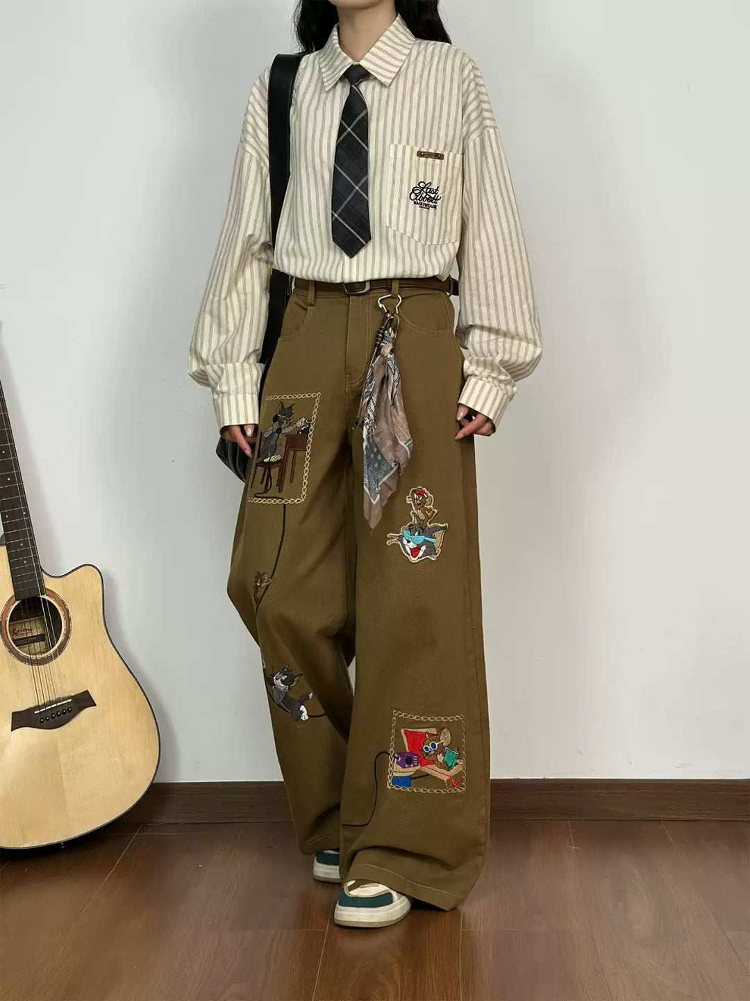 Library Cat Story Wide Leg Pants-Bottoms-ntbhshop