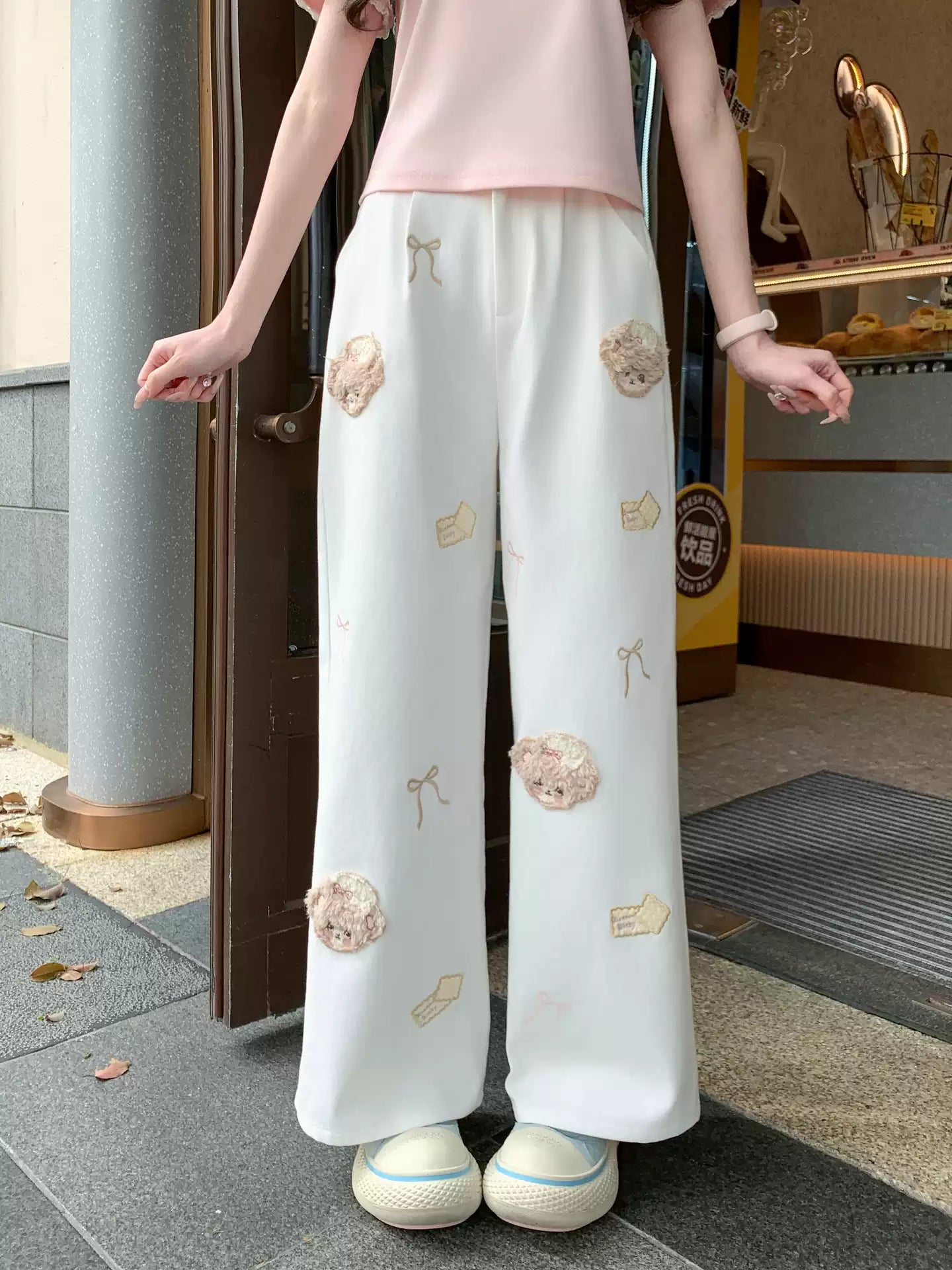 Bakery Bear Wide Leg Pants-Bottoms-ntbhshop