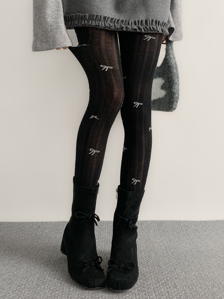 Ribbon Whisper Hollow Knit Tights-ntbhshop