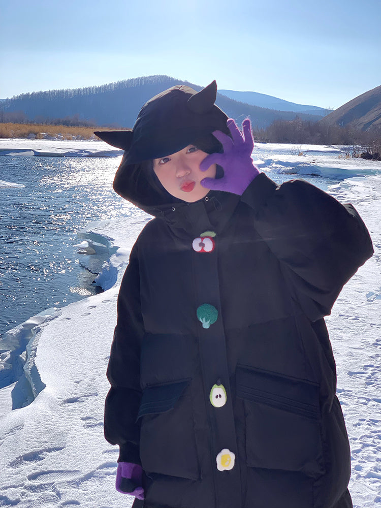 Black Devil & Fruit Puffer Coat-ntbhshop