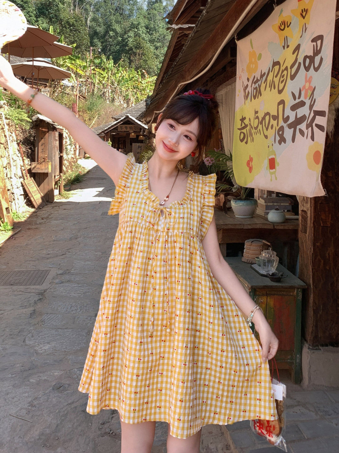 Sunny Gingham Babydoll Dress-Dresses-ntbhshop
