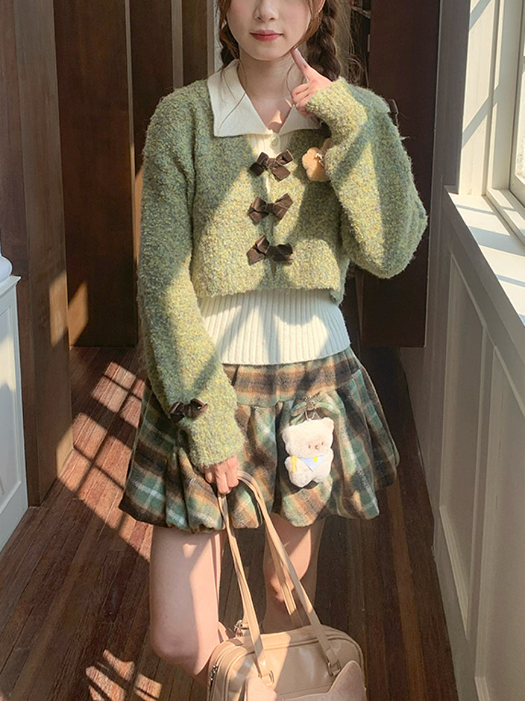 Greenhouse Afternoon Crop Sweater, Top & Plaid Skirt-ntbhshop