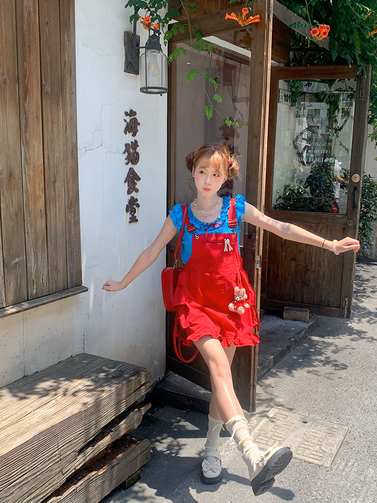 Berry Bubble Overall Shorts & Bow Ruffle Top-ntbhshop