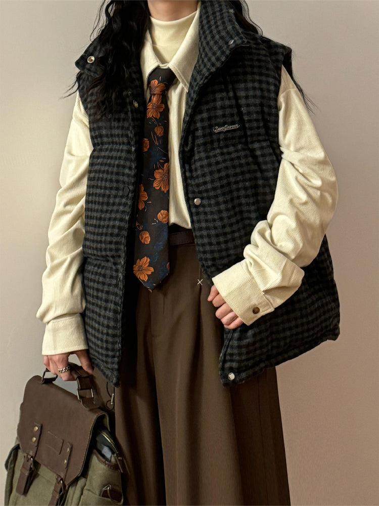 Rustic Cabin Check Puffer Vest-ntbhshop