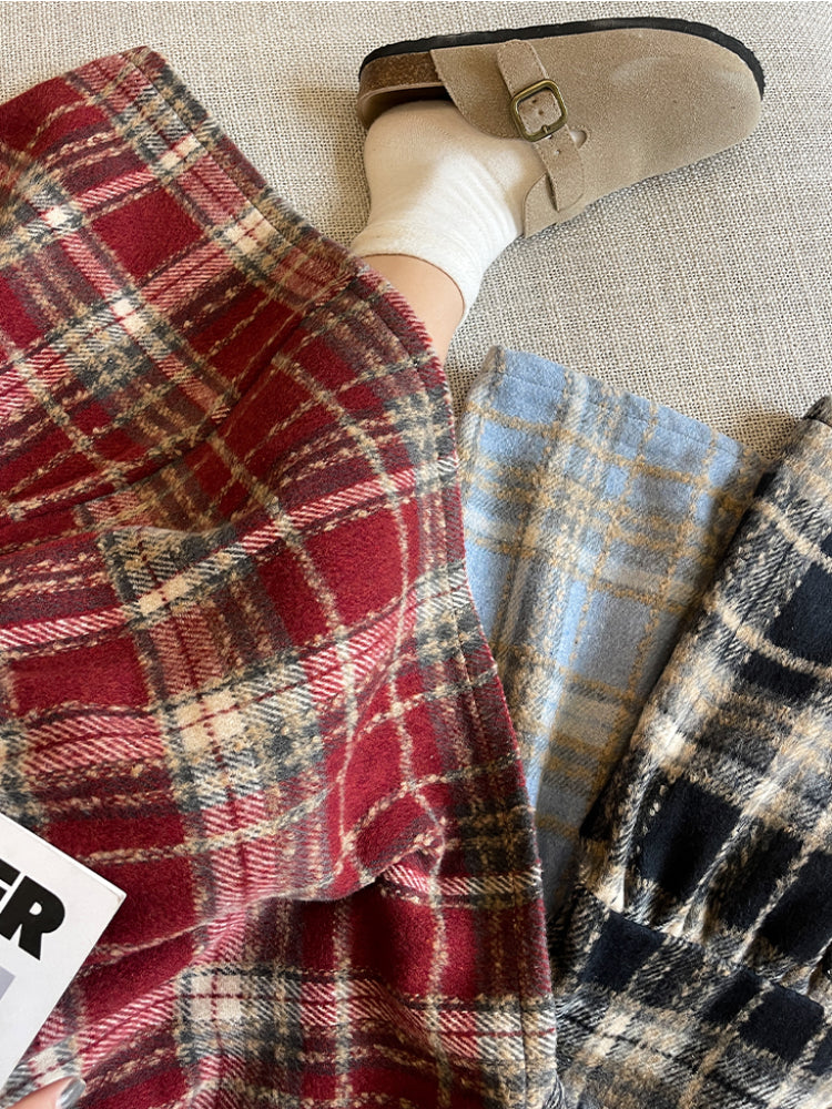 Retro Preppy Plaid Midi Skirts-ntbhshop