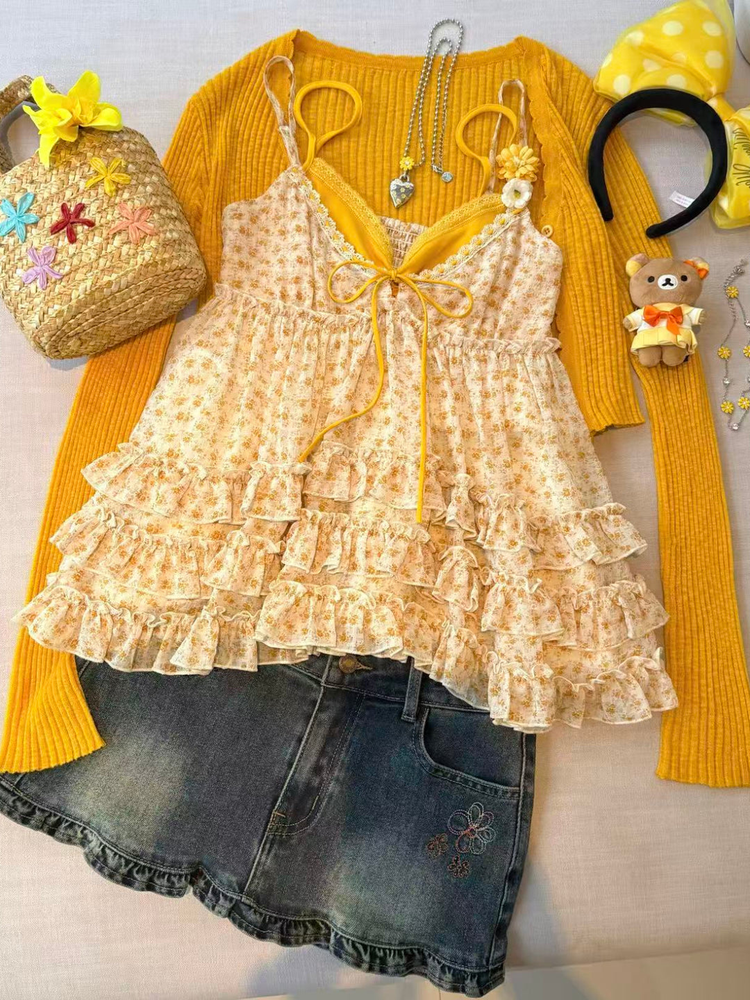 Daisy Pop Denim Skirt-Bottoms-ntbhshop