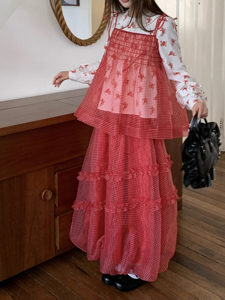 Cherry Dollhouse Polka Dot Cami, Floral Blouse & Bubble Skirt-ntbhshop