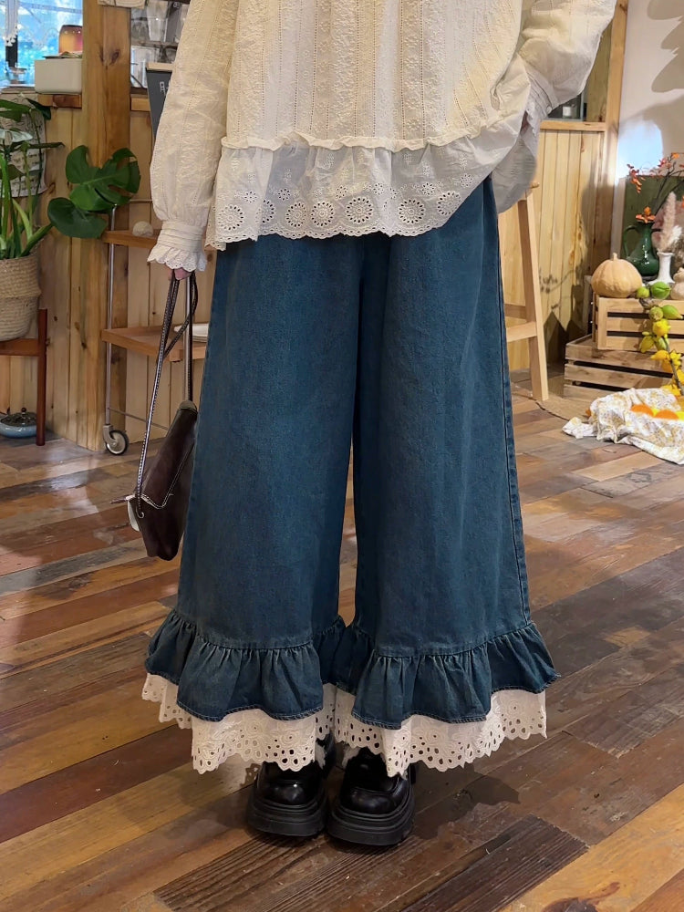 Denim Bloom Lace Flare Jeans-ntbhshop