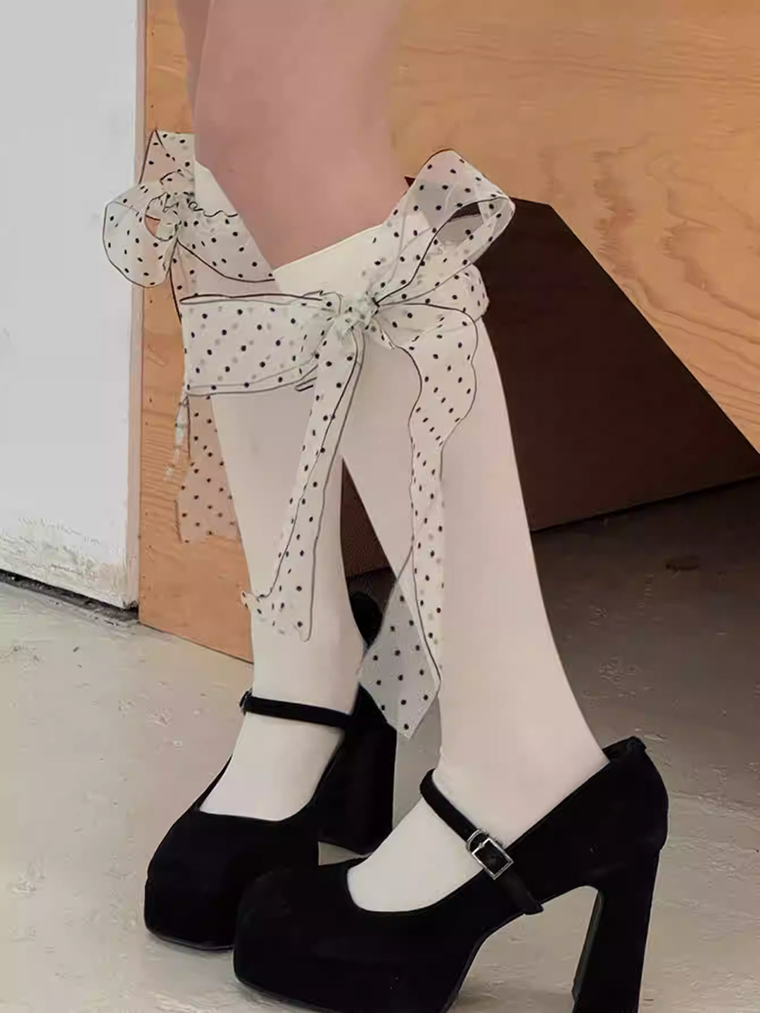 Dotty Bow Knee & Crew Socks