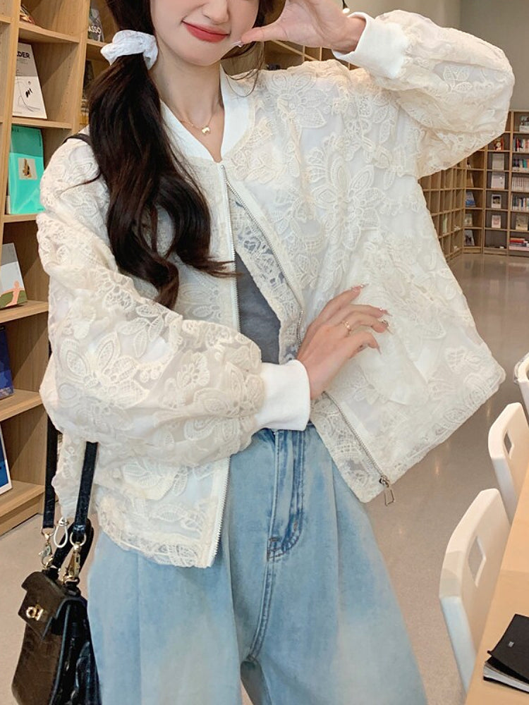 Cloud Lace Crop Bomber-ntbhshop