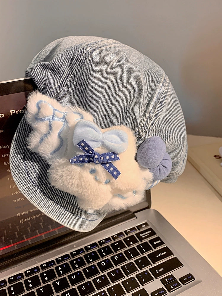 Star Bow Cute Denim Beret-ntbhshop
