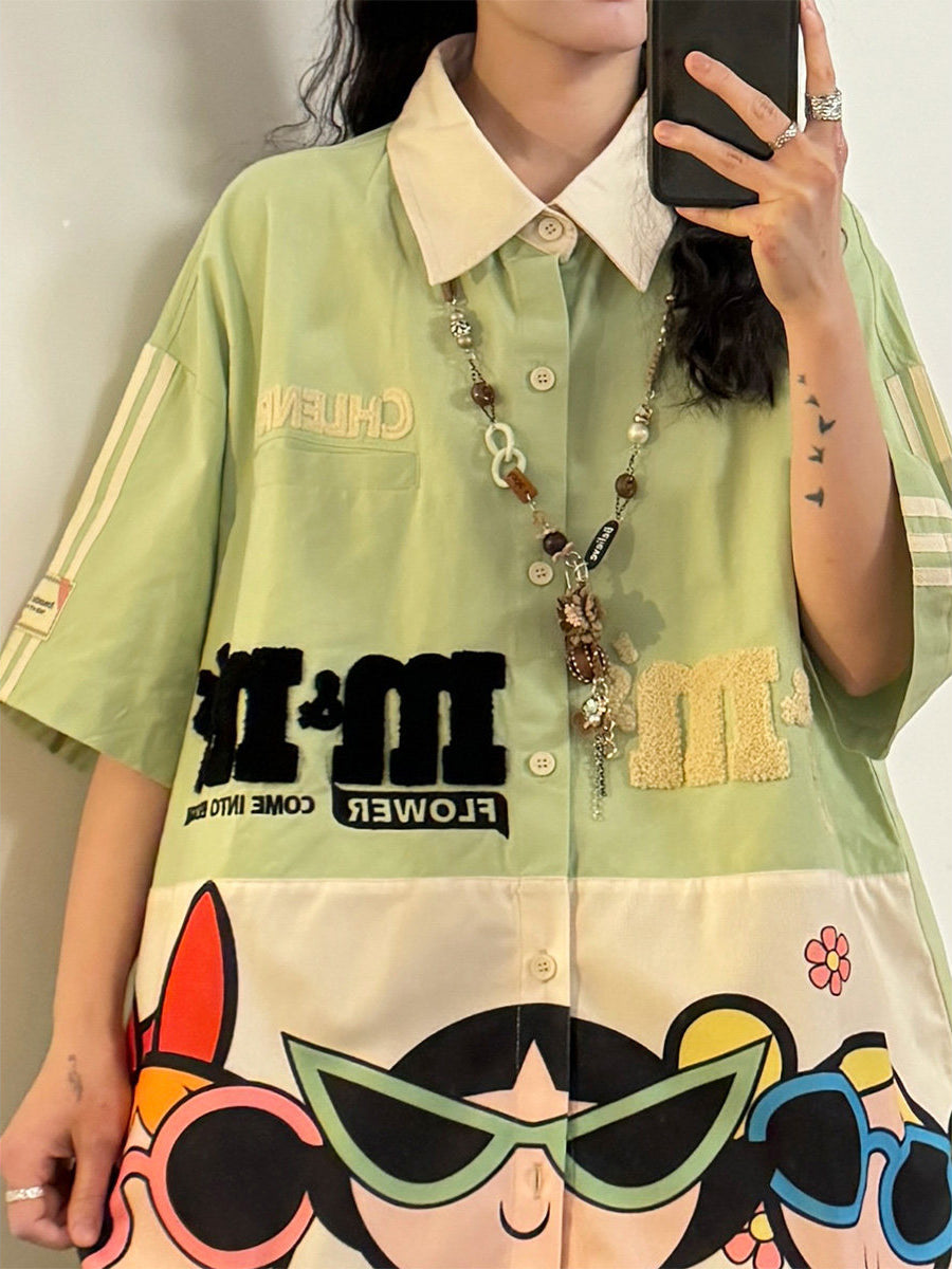 Power Club Cartoon Patch Shirts-Tops-ntbhshop