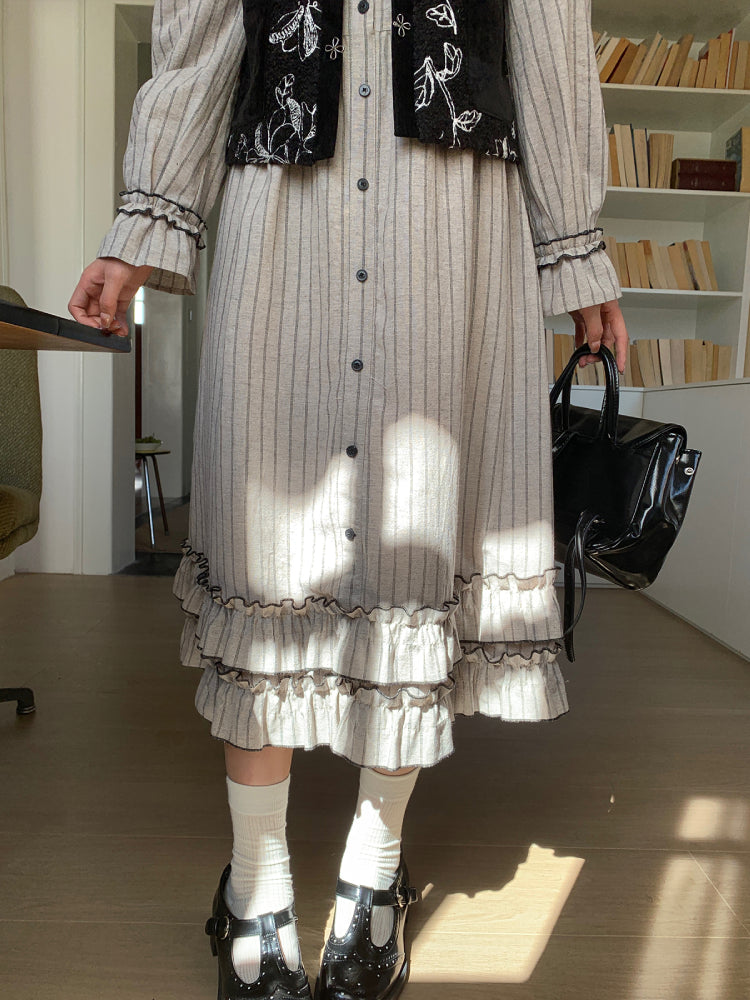 Rustle of Ruffles Vest & Stripe Shirtdress-ntbhshop