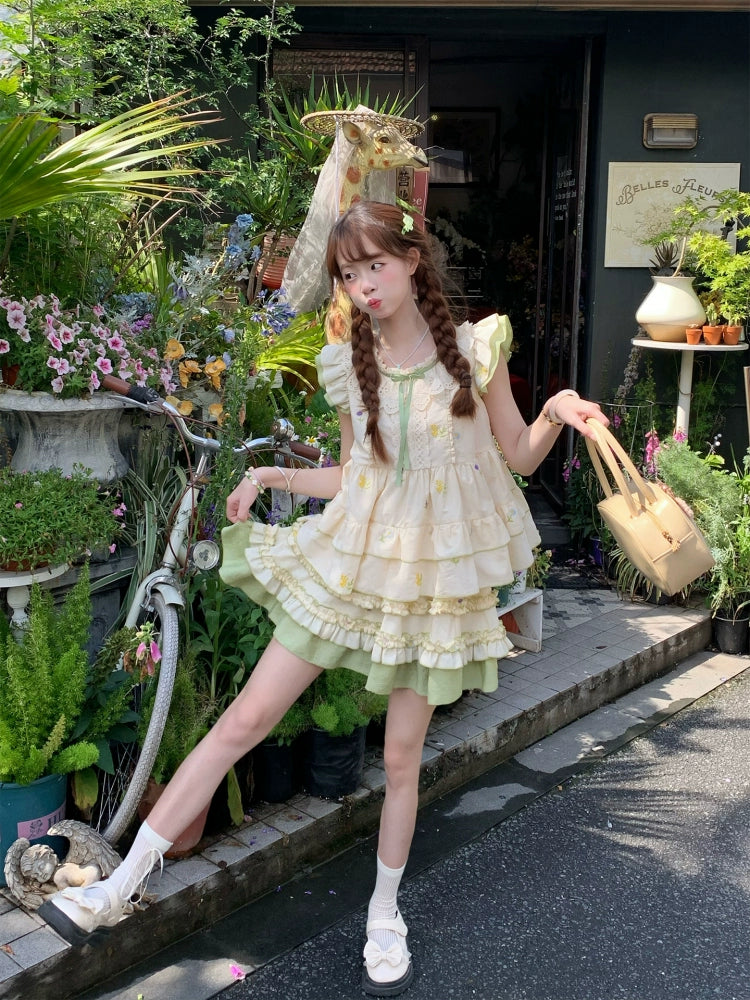 Garden Lullaby Fairy Sleeve Blouse & Layer Cake Skirt-ntbhshop