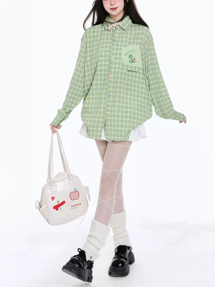 Fruit Pop Whimsy Patch Plaid Shirts-ntbhshop