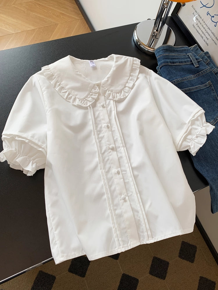 Creamy Puff Sleeve Doll Blouse-ntbhshop