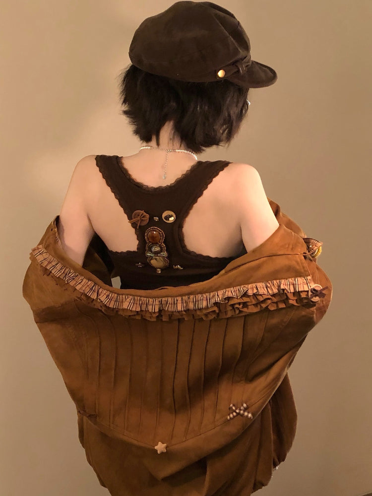 Maillard Coffee Vintage Button Suede Jackets-ntbhshop