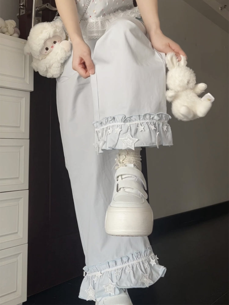 Starwish Lace Trim Ruffle Pants-ntbhshop